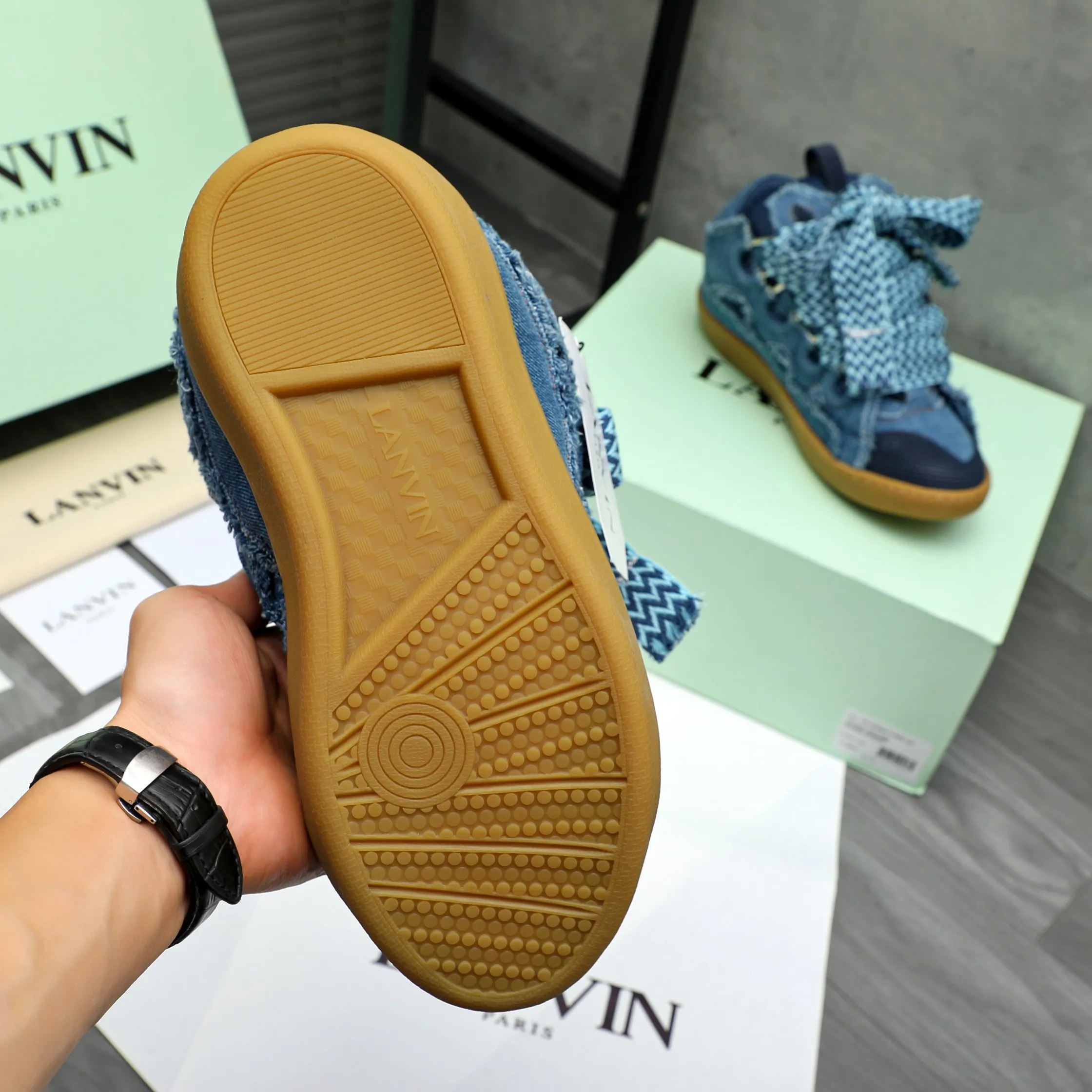 Men's shoes 💰740 [Lanvin] Lanvin high-end quality original couple's casual shoes - Upper: imported denim spliced ​​Lycra breathable fabric - Inner: Lycra elastic lining - Outsole: original rubber outsole - Super high quality control·Fine workmanship: highlighted (high-end·luxury·grade) -Size: 36-45 (45 can be customized)